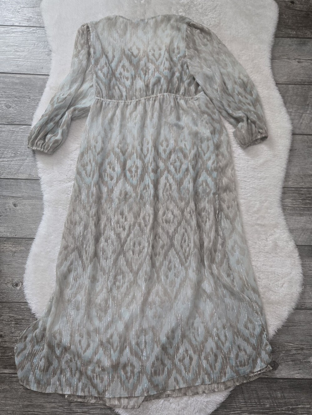 Blue Island Blue Ikat Sheer Resortwear Beach Vacation Maxi-Dress Coverup, L - Picture 5 of 5